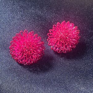 Vintage Hot Pink Wire Earrings | Coiled Statement Earrings | 80s Costume Jewelry